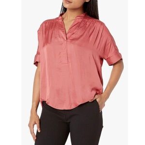 NIC+ZOE Coral Popover Satin Short Sleeve Blouse Women's Size Large